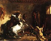 Eugene Delacroix Arabian Horses Fighting in a Stable china oil painting reproduction